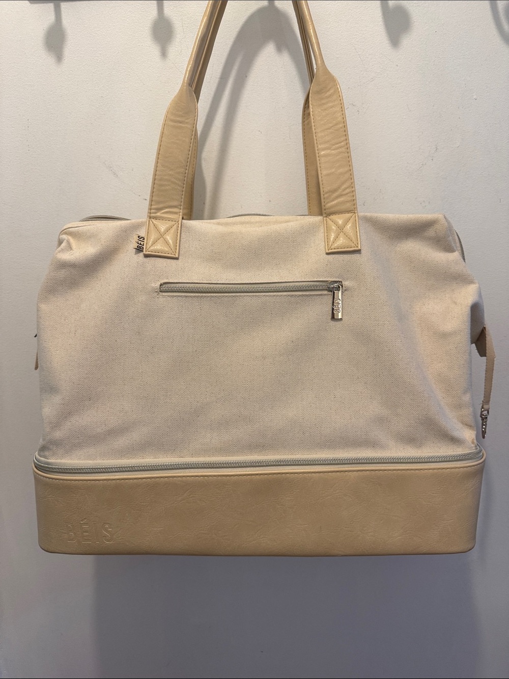 BEIS Cream and Tan Duffel Bag